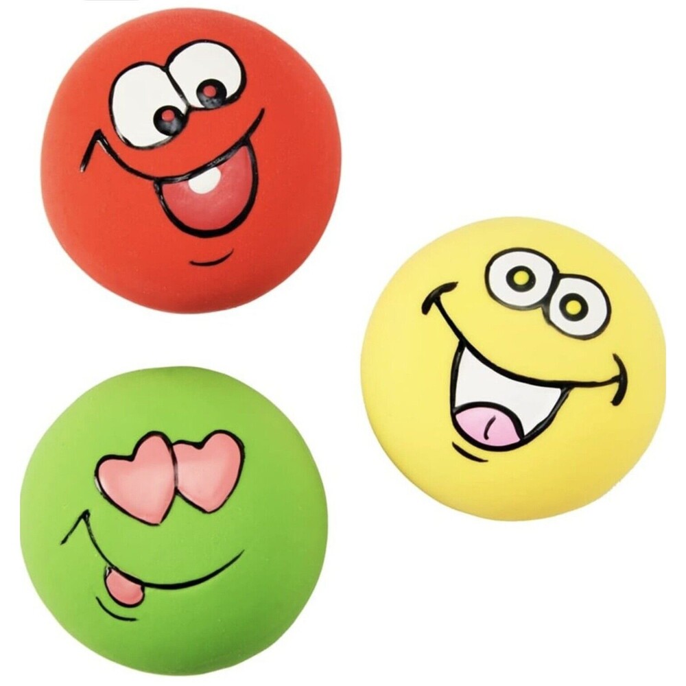 Lot of (34) - 3 Pack Vibrant Life Playful Emoticon Squeeky Rubber Dog Chew Toys - Picture 4 of 5
